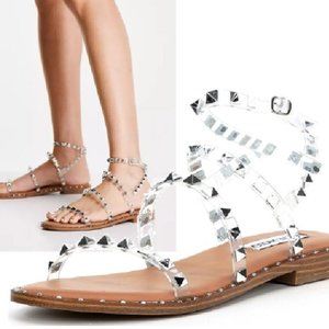 NIB SIZE 5.5 STEVE MADDEN TRAVEL Women's Clear studded Sandals New
